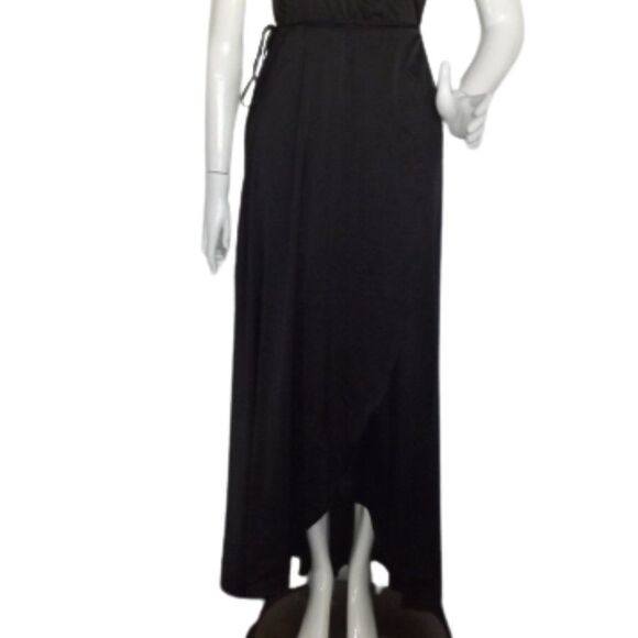 new BALTIC BORN Maxi Wrap Dress, S, Black satin, Flutter sleeve, Tulip skirt - Picture 7 of 14